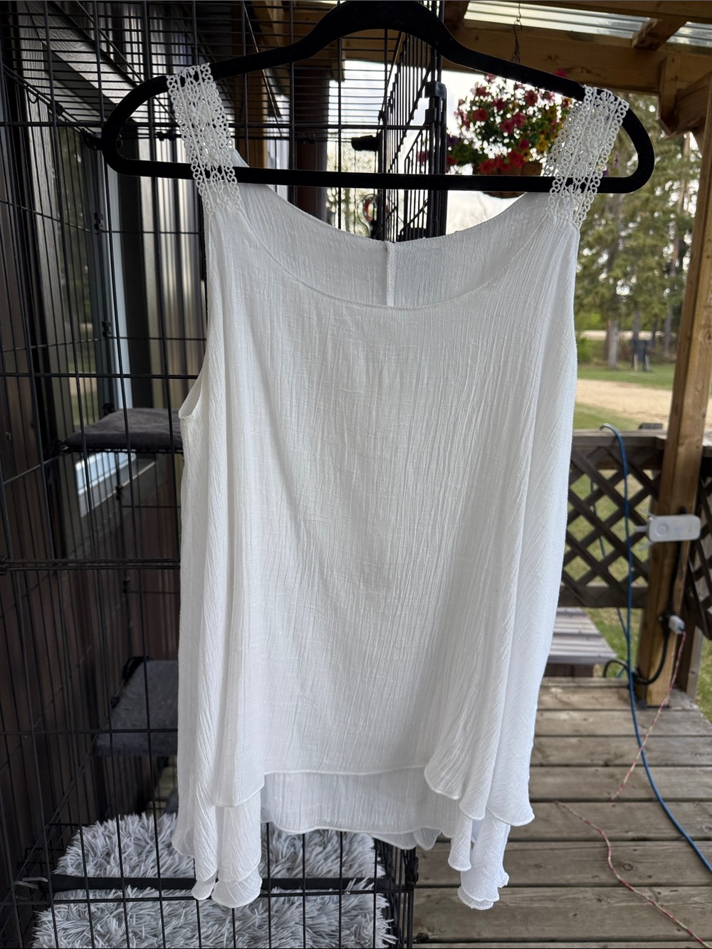 White Sleeveless Crochet-Trim Tiered Tank Top - Women